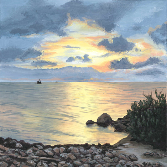 sunrise painting over water acrylic paint